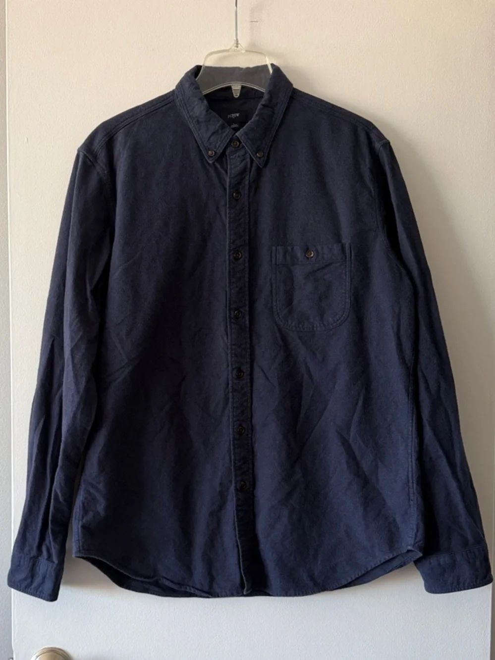 J.Crew Men's Blue Cotton Flannel Button-Down Shirt Suede Elbow Patches Large L